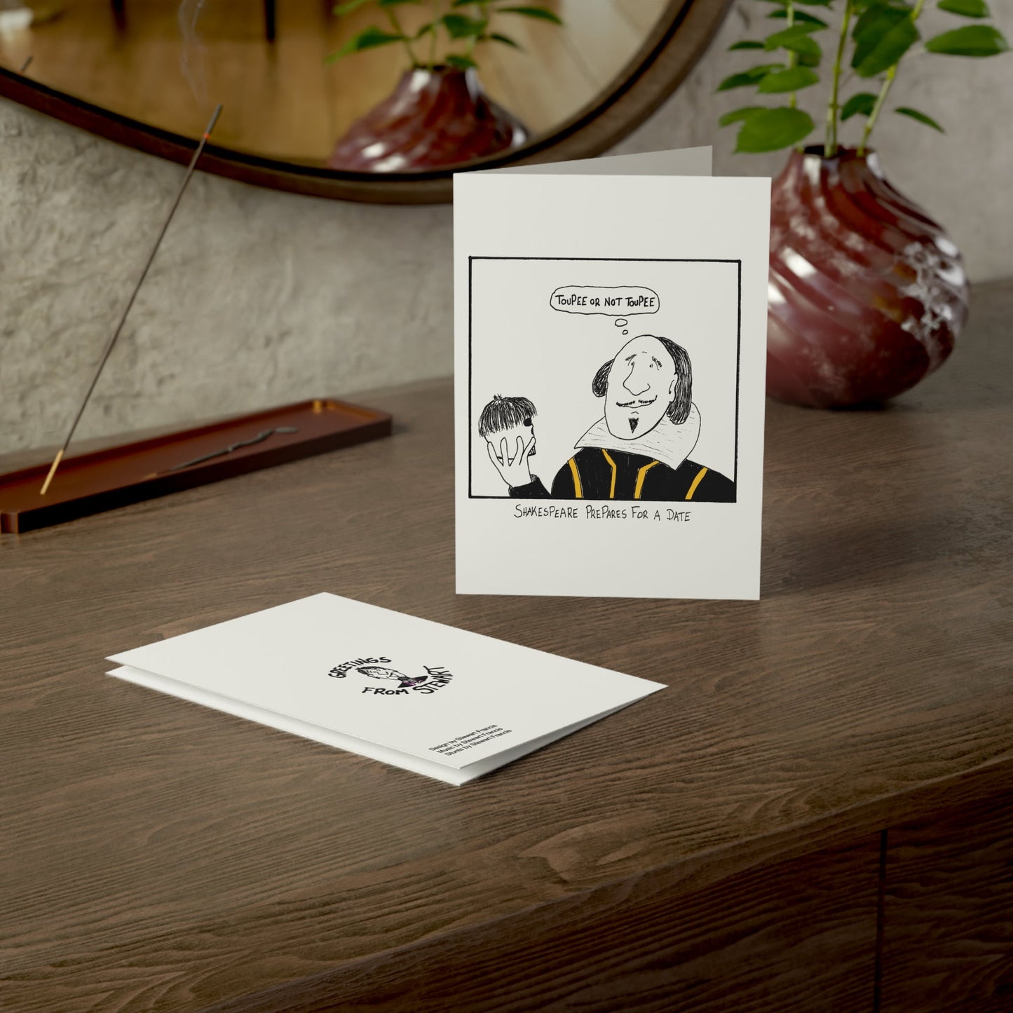Shakespeare greeting card back cover Greetings from Stewart